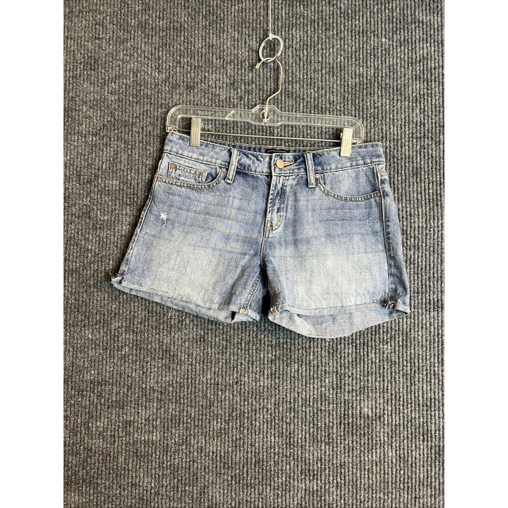 Gap Womens Denim Shorts Sz 2 Blue Medium Wash Cuffed Low Rise Cotton Distressed